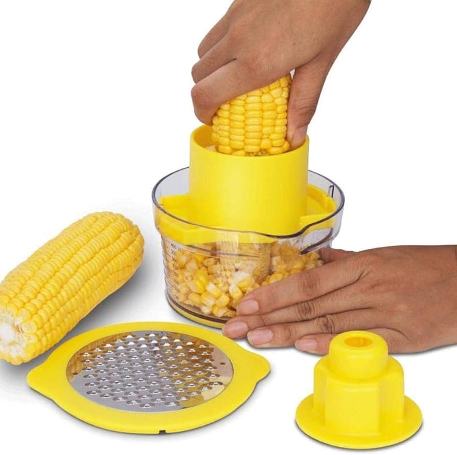 Corn Stripper with Container, 750ml Manual Vegetable Chopper, Rice Washing Bowl with Strainer, Mapperz Silicon Kitchen Set (2 Pack)