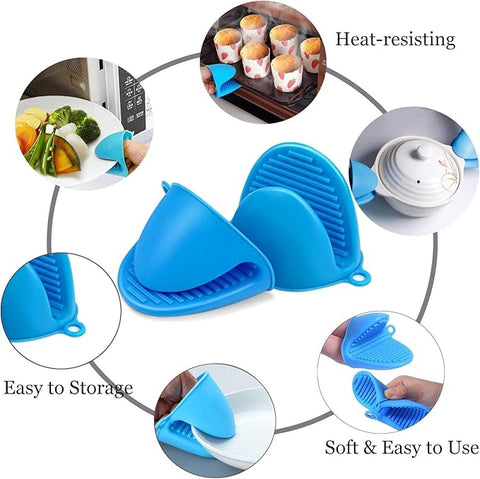 SYGA Set of 2 Silicone Pinch Grip Mitten Oven Mitt Gripper Grip Kitchen Potholder Utensil Tool, Blue - 2 Pcs